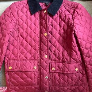 J crew burgundy quilted jacket with corduroy navy collar